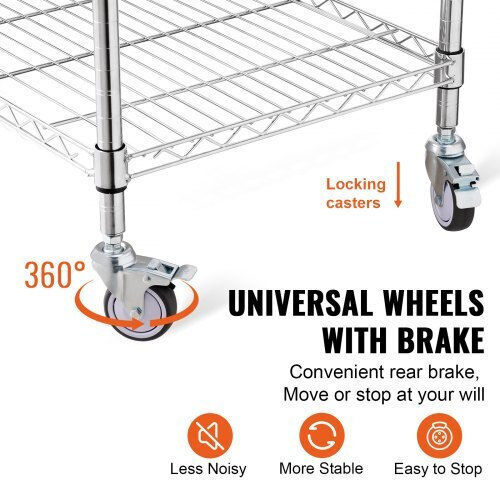 Vevor Commercial Kitchen Food Cart for Dish Baskets H92.964xW50.8xD60.96cm
