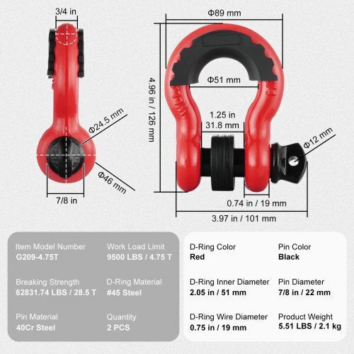 Σετ 2 Δακτυλίων D Vevor 3/4" Πείρο 7/8" Αντοχή 62832 Lbs Jpxkhjg34yc434n1jv0