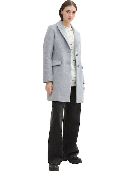 Women's Cement Grey Mélange Coat with Buttons