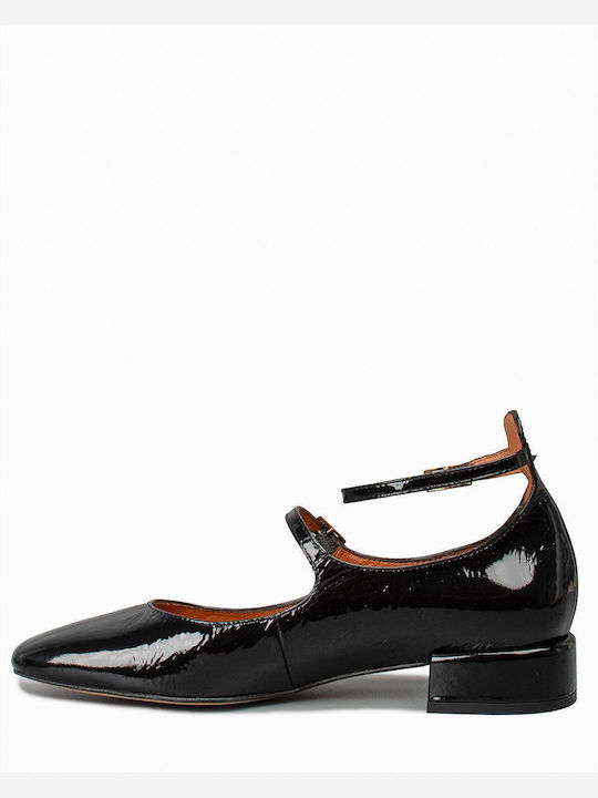 Leather Ballerinas With strap Black