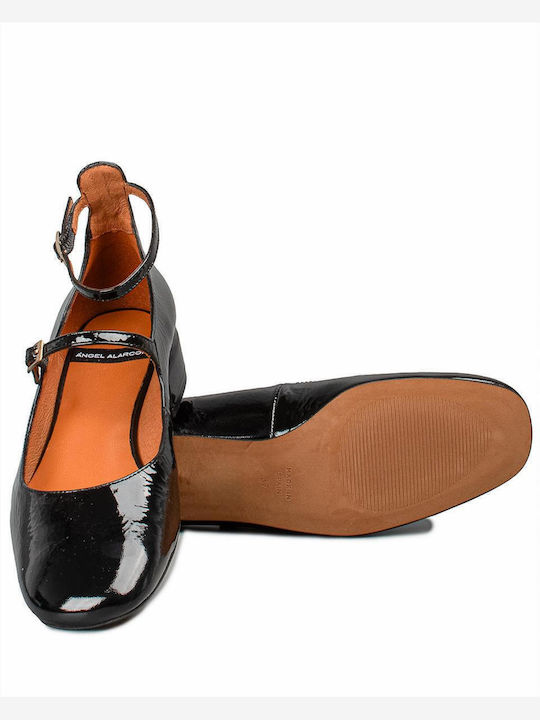 Leather Ballerinas With strap Black