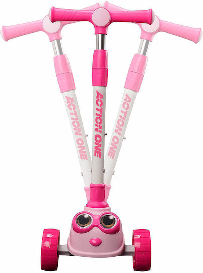 Action One Kids Scuter Pliabil cu 3 Roți Big Eyes Roz