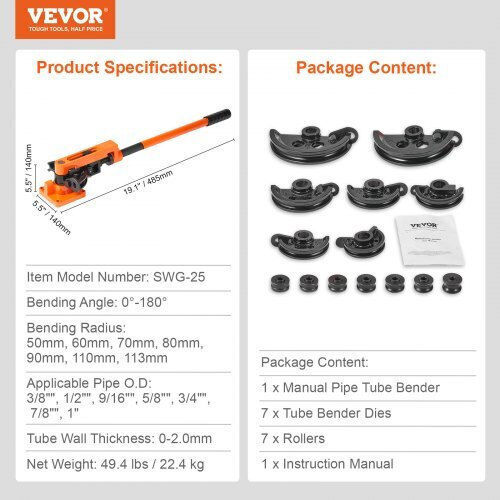 Îndoitore manuală de țevi Vevor 3/8" 1" 7 matrițe cupru și aluminiu Sdwgjcsgy7381k20rv0