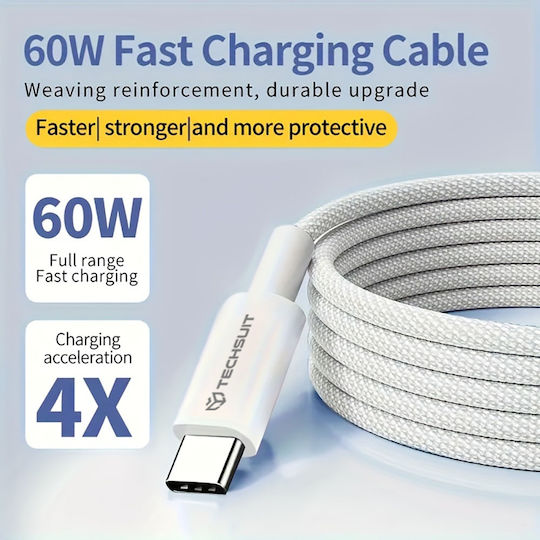 Techsuit Pcb114d USB 2.0 Kabel USB-C männlich - USB-C 60W Blau 1m