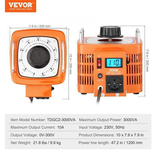 Transformator de tensiune Vevor 3000VA 10A 0-300V Regulator LCD CE Kbbyqyjps3004yrhcv2