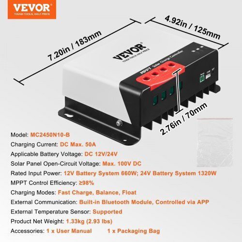 Vevor 50a Mppt Ηλιακός Ρυθμιστής Φόρτισης Bluetooth Dytyncdkzqnzl3oa4v9