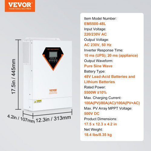 Vevor Hybrid Solar Inverter 5500w 230v 100a Mppt Controller Lwgpnkytjmpph2a48v2