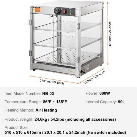 Vevor Heated Display Cabinet 800W W51xD51xH61.5cm