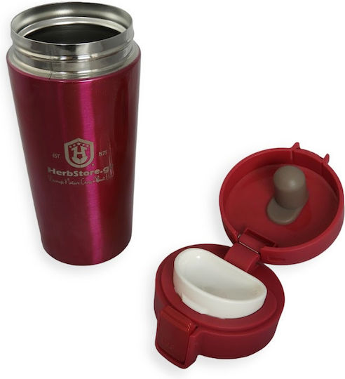 Herbstore Glass Thermos Plastic 380ml Red with Mouthpiece