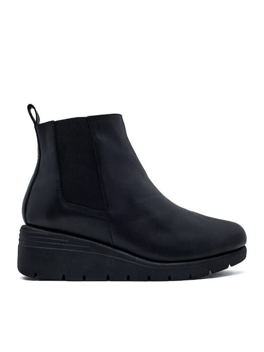 Leder Stiefeletten Damen Schwarz