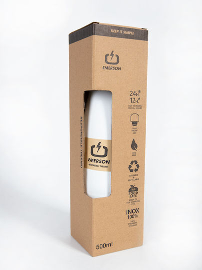 Emerson Bottle Thermos Plastic / Stainless Steel 500ml White with Straw