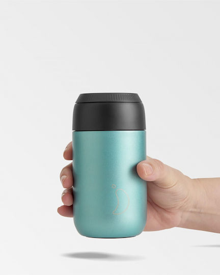 Chilly's Cup Series 2 Glass Thermos Stainless Steel BPA Free 340ml Metallic Atlantis