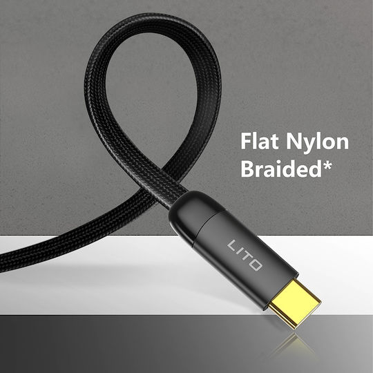 Lito Winkel (90°) / Geflochten USB 2.0 Kabel USB-C männlich - USB-A 18W Gold 1m