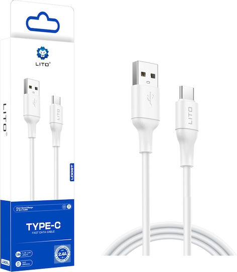 Lito USB 2.0 Cable USB-C male - USB-A 18W White 1m