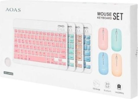 Aoas AS-110 Ασύρματο Bluetooth Σετ Πληκτρολόγιο & Ποντίκι Αγγλικό US Pink