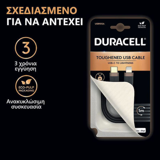 Duracell Kevlar Braided USB-C to Lightning Cable Μαύρο 1m (USB9012A)