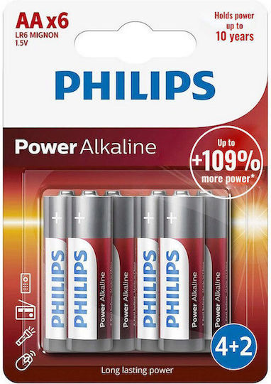 Satz von 6 Philips LR6 AA Power Alkaline-Batterien