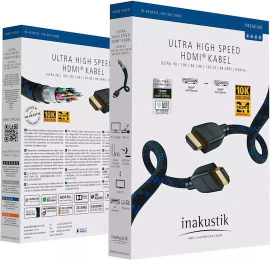 Inakustik HDMI 2.1 Ultra High Speed 48Gbps 4K 120Hz HDR VRR Kabel HDMI-Stecker - HDMI-Stecker 2m Schwarz
