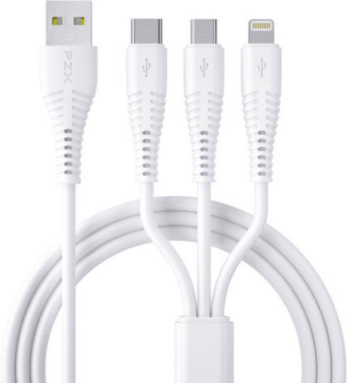 PZX V137 Regular USB to Lightning / Type-C / micro USB Cable 3.1A Λευκό 1.2m (V137WH)