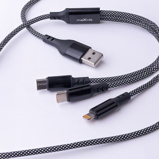 Maxlife Allin1 Braided USB to Lightning / Type-C 1m 2A Cable