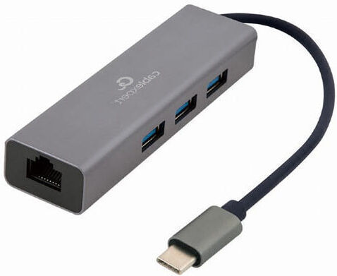 Gembird A-cmu3-lan-01 Hub 4 Θυρών USB 2.0 με σύνδεση USB-C Λευκό