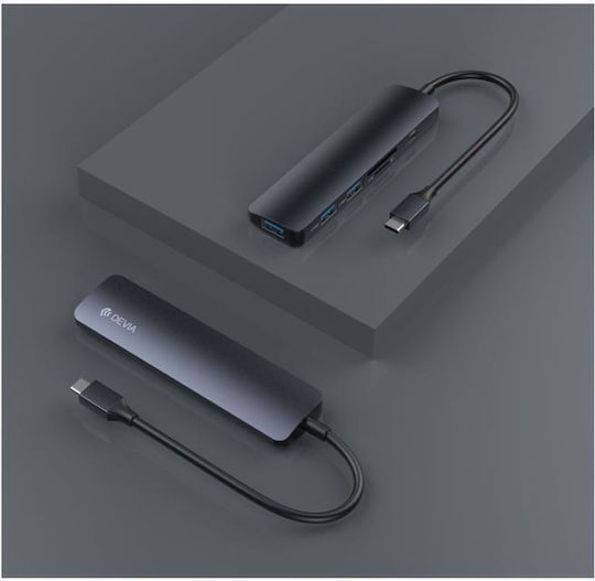 Devia Leopard Hub 3 Θυρών USB 3.0 με σύνδεση USB-C Γκρι