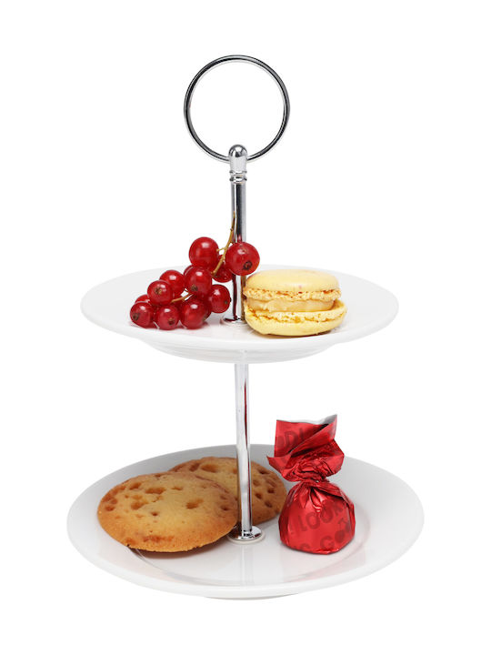 JK Home Decoration Porcelain Dessert Tower Stand with 2 Tiers White Ø21cm