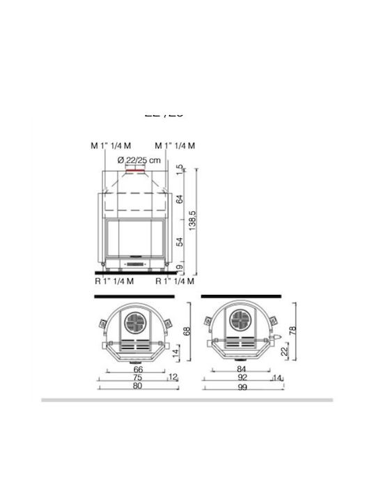 Edilkamin Acquatondo 22 Wood Fireplace Insert Radiator with Prismatic Window 23kW Open Expansion Tank