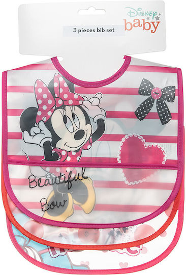 Alouette Minnie Mouse Αδιάβροχη Σαλιάρα Πλαστική με Αυτοκόλλητο & Τσέπη Πολύχρωμη για 6 m+ 3τμχ