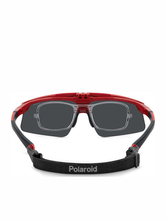 Polaroid Unisex Sunglasses with Red Plastic Frame and Gray Polarized Lens PLD7056/C C9A/M9