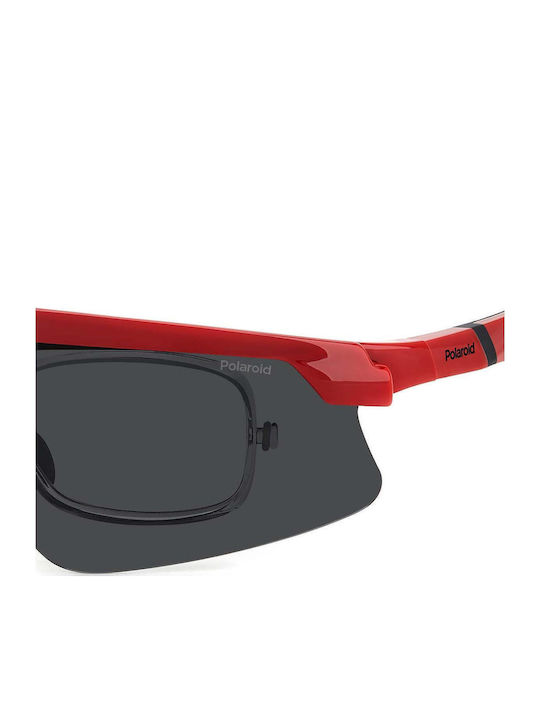 Polaroid Unisex Sunglasses with Red Plastic Frame and Gray Polarized Lens PLD7056/C C9A/M9