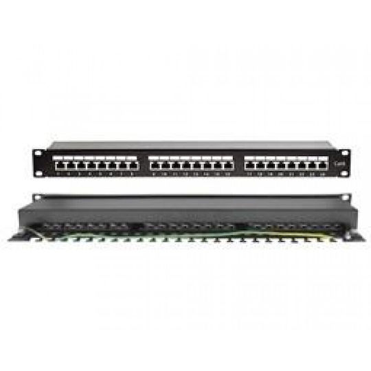 Patch Panel για Rack 1U 19" 24 Θυρών cat6a με Οδηγο Καλωδιων Μαύρο