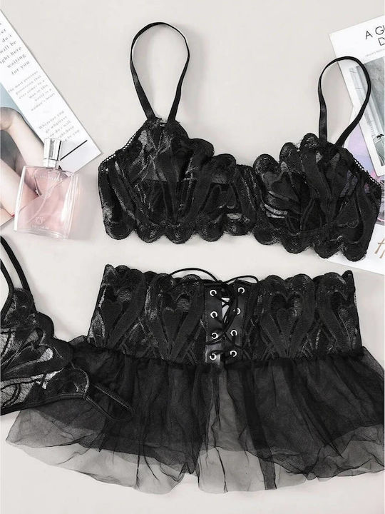 Senses Комплект Дамско Бельо Сутиени с Прашка Black
