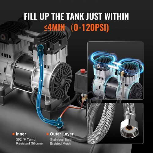 Vevor Κομπρεσέρ Αέρος 78dB με Ισχύ 2hp και Αεροφυλάκιο 60lt