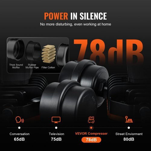 Vevor Κομπρεσέρ Αέρος 78dB με Ισχύ 2hp και Αεροφυλάκιο 60lt