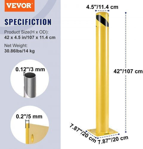 Vevor Κολωνάκι Σήμανσης σε Κίτρινο Χρώμα 20x20εκ.