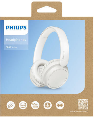 Philips TAH5209 Wireless / Wired On Ear Headphones with 65 hours of Operation and Quick Charge White