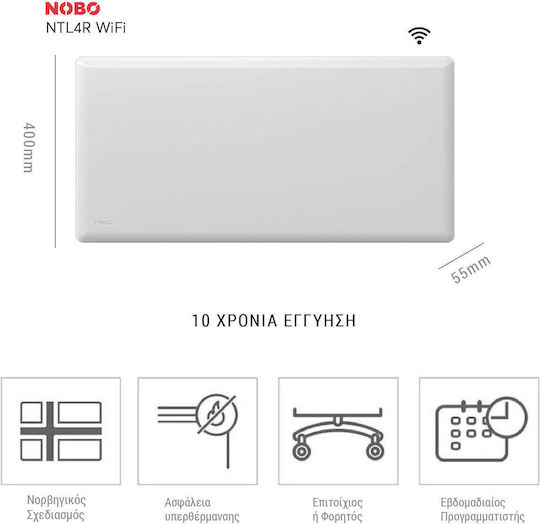 Nobo Convectoare Perete 2000W cu Termostat Electronic și WiFi 112.5x40cm Alb