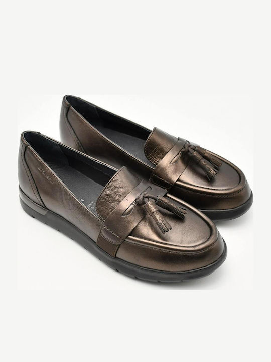 Δερμάτινα Γυναικεία Loafers σε Χρυσό Χρώμα