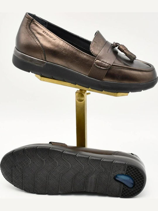 Δερμάτινα Γυναικεία Loafers σε Χρυσό Χρώμα