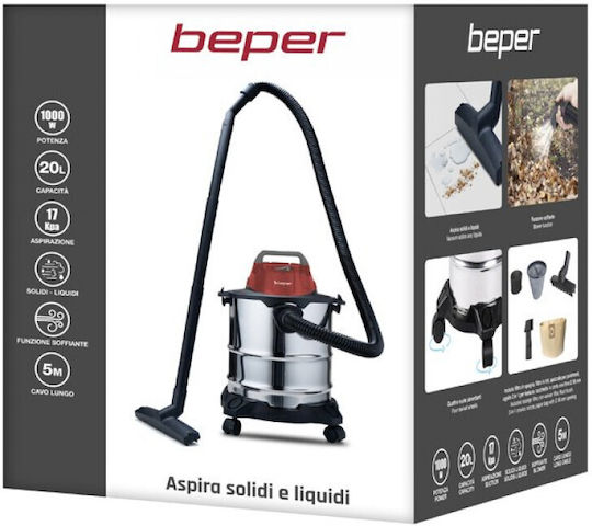 Beper Vacuum Wet / Dry 1000W with Stainless Bin 20lt