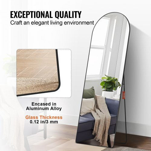 Vevor Gewölbter Boden- oder Standspiegel mit Schwarzem Aluminium Rahmen 165,1x55,9cm