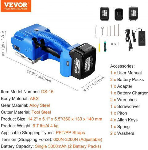 Автоматичен електрически инструмент за опаковане Vevor ленти Pp Pet 9-16mm Ddkzjlsldc12hinkwv2
