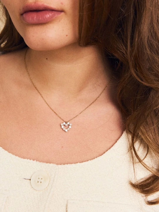 Edblad Necklace with design Heart from Gold Plated Steel with Pearls