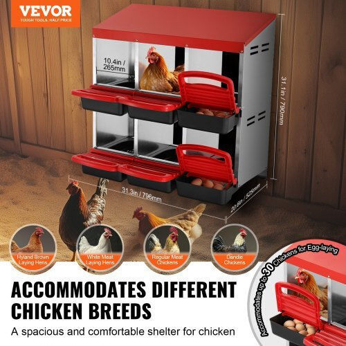 Vevor Chicken Nesting Box 6 Compartments Sloped Nests Jscdx3045inc4b35av0