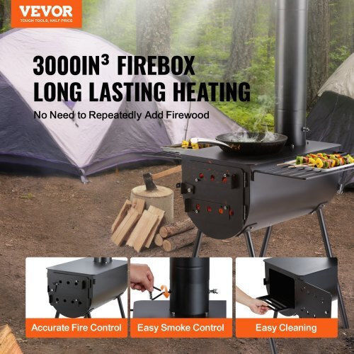Vevor Wood Stove 118" Portable Camping Stove Chimneys & Gloves Zpqnly118inch0btvv0