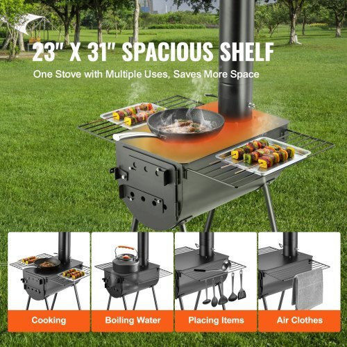 Vevor Wood Stove 118" Portable Camping Stove Chimneys & Gloves Zpqnly118inch0btvv0