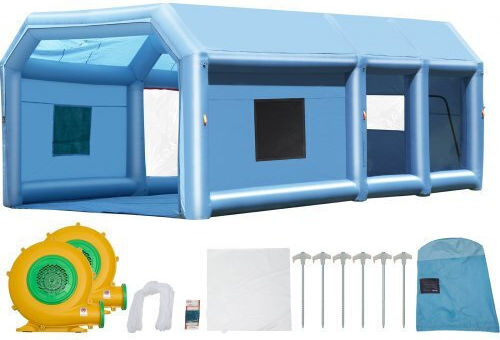 Vevor Надуваема бояджийска кабина Vevor 32.8 X 21 X 14.8 фута с мощни вентилатори и въздушен филтър за преносими големи превозни средства