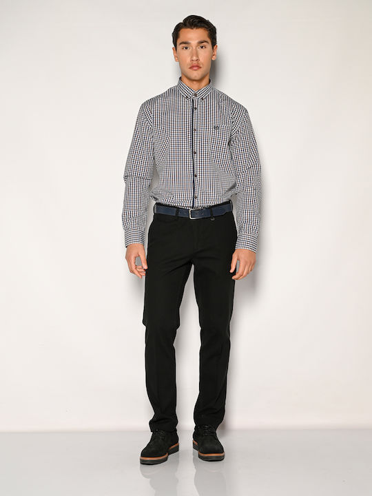 Long-sleeved Cotton Shirt Checked Brown