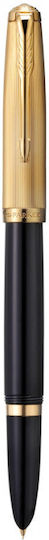 Parker 51 Deluxe Black Resin Gold Trim Fountain Pen 18k Solid Gold Nib 3026981235122 Nibs Fine 18k